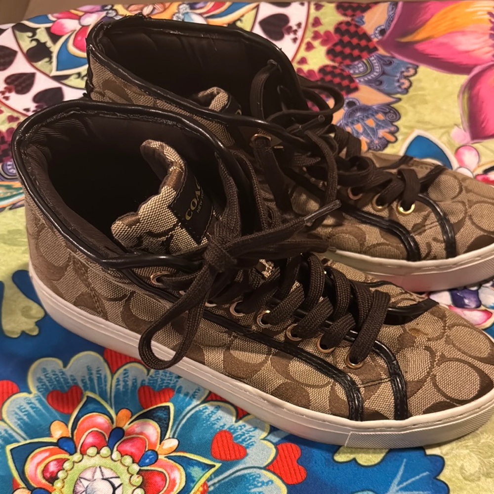 Coach Signature High-Top Sneakers in Brown and Black - Picture 1 of 1